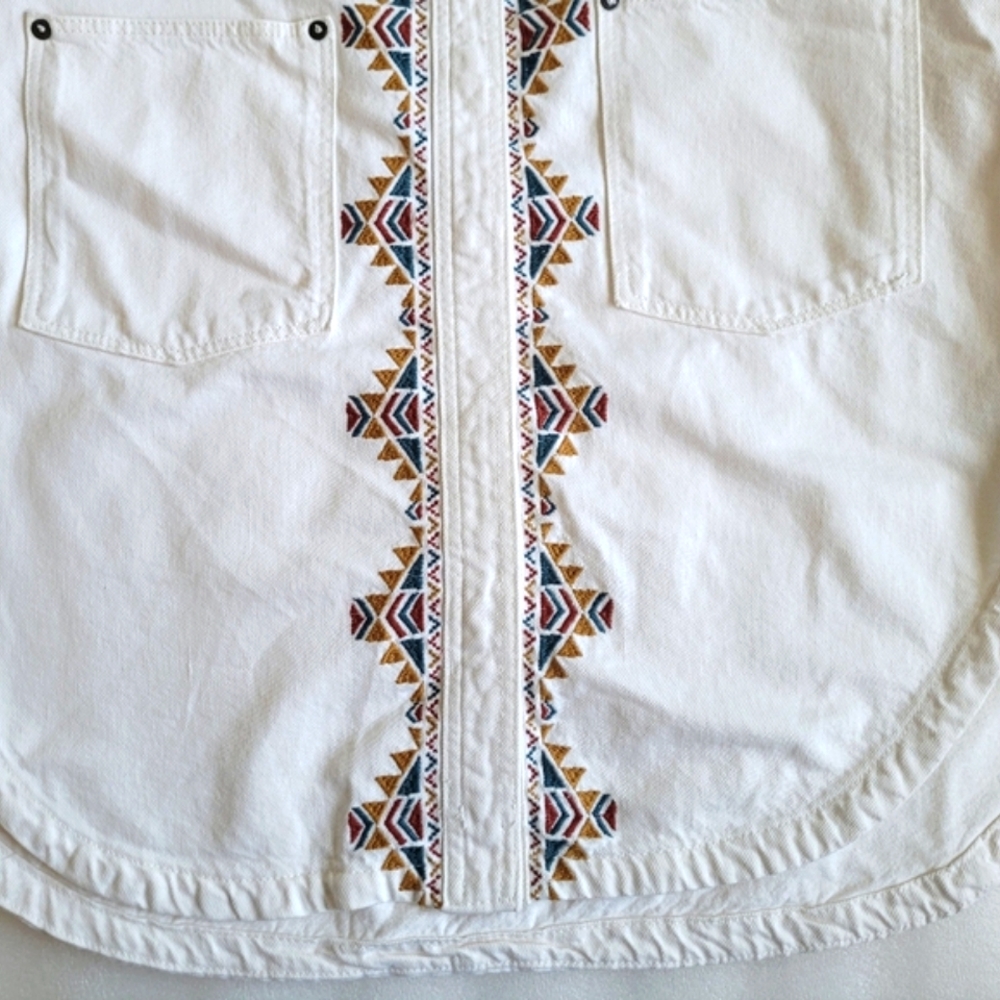 NWT Zara Southwestern Embroidered Denim Overshirt Jacket White Size Large Boho - Picture 7 of 16